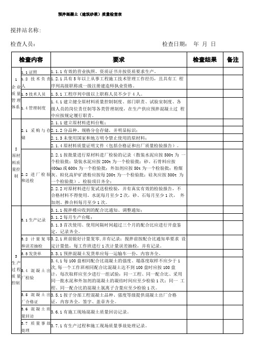 预拌混凝土建筑砂浆质量检查表