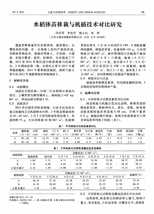 水稻钵苗移栽与机插技术对比研究