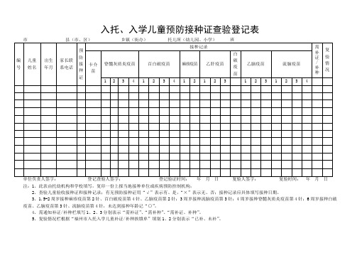 入托、入学儿童预防接种证查验登记表模板