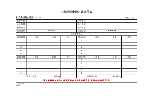 往来科目余额对账调节表