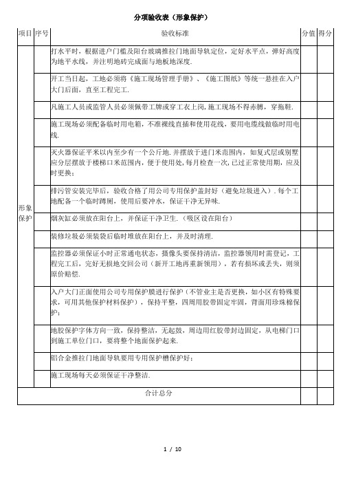 家装分项验收表