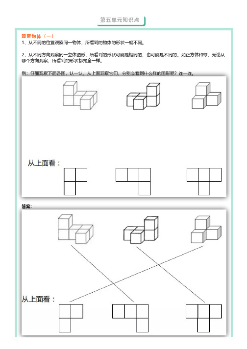 人教版二年级数学上册第五单元《观察物体》(一)知识点+图文解析+练习