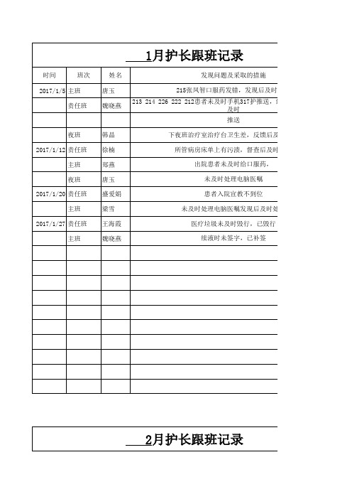 2017年1--12月护士长跟班记录
