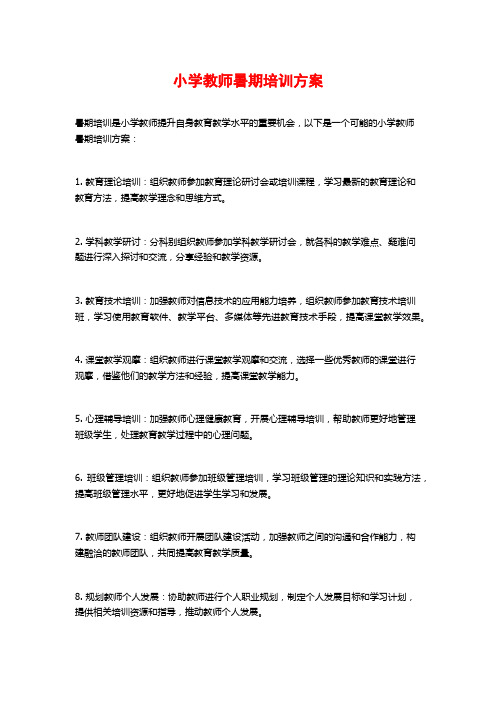 小学教师暑期培训方案