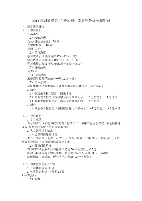 财政学院12级本科生素质评价标准和细则