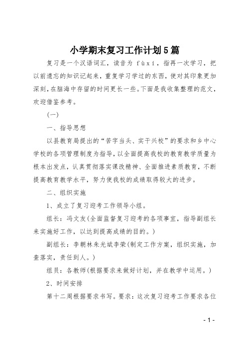 小学期末复习工作计划5篇