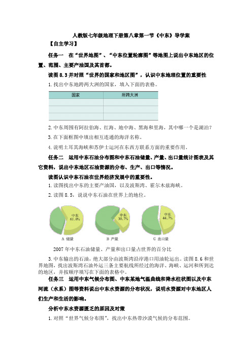 人教版七年级地理下册第八章第一节《中东》导学案设计