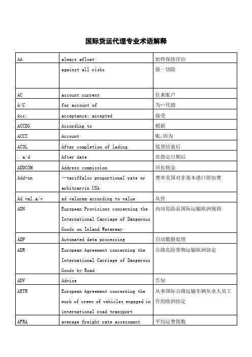 国际货运代理专业术语解释