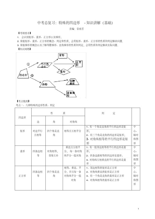 最新中考数学总复习：特殊的四边形--知识讲解(基础)(含答案解析)