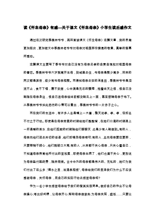 读《怀念母亲》有感—关于课文《怀念母亲》小学生读后感作文_五年级读后感