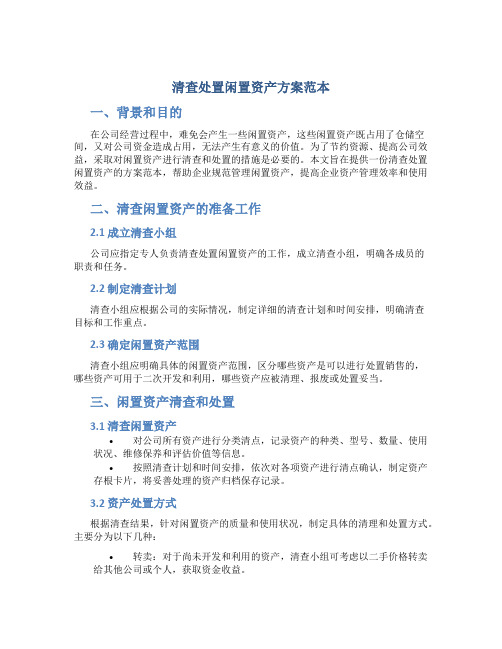 清查处置闲置资产方案范本