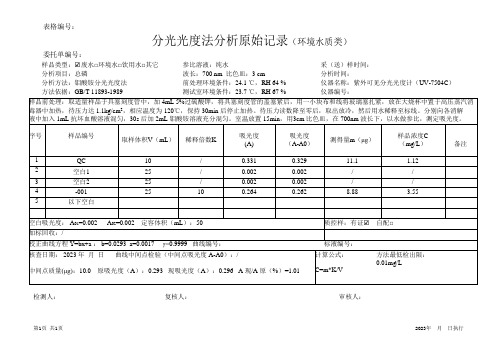 (环境水质类)分光光度法分析原始记录-总磷