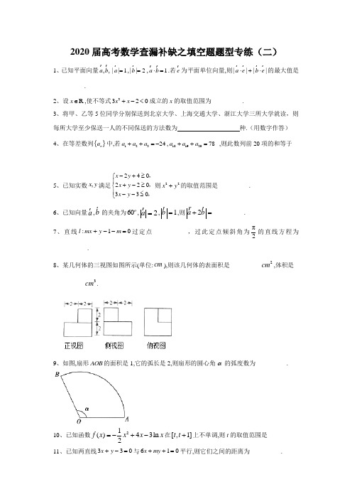 2020届高考数学查缺补漏填空题专练