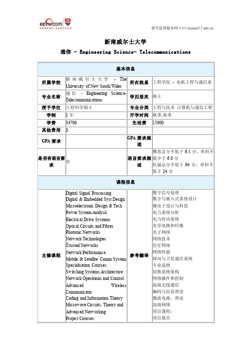 新南威尔士大学通信硕士申请