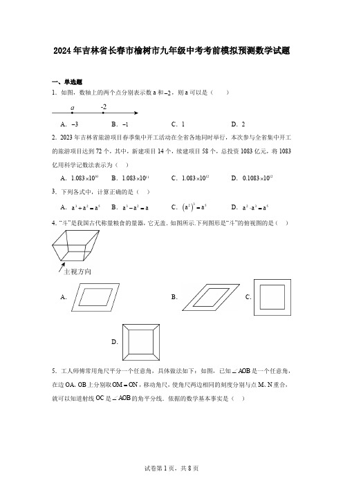 2024年吉林省长春市榆树市九年级中考考前模拟预测数学试题