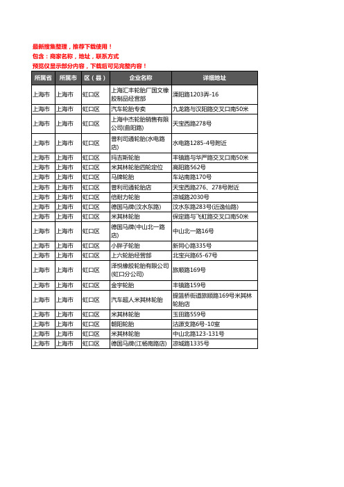 新版上海市上海市虹口区汽车轮胎企业公司商家户名录单联系方式地址大全21家