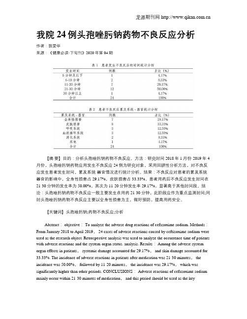 我院24例头孢唑肟钠药物不良反应分析