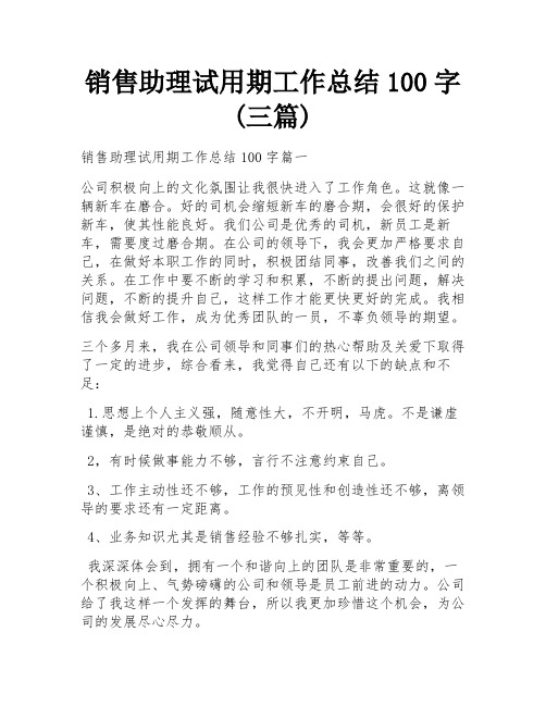 销售助理试用期工作总结100字(三篇)