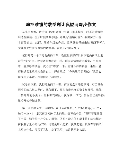 晦涩难懂的数学题让我望而却步作文