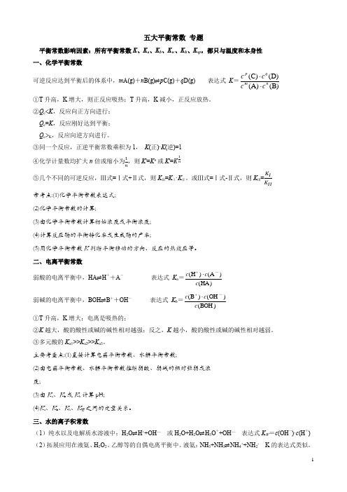 高中化学知识碎片03《五大平衡常数》