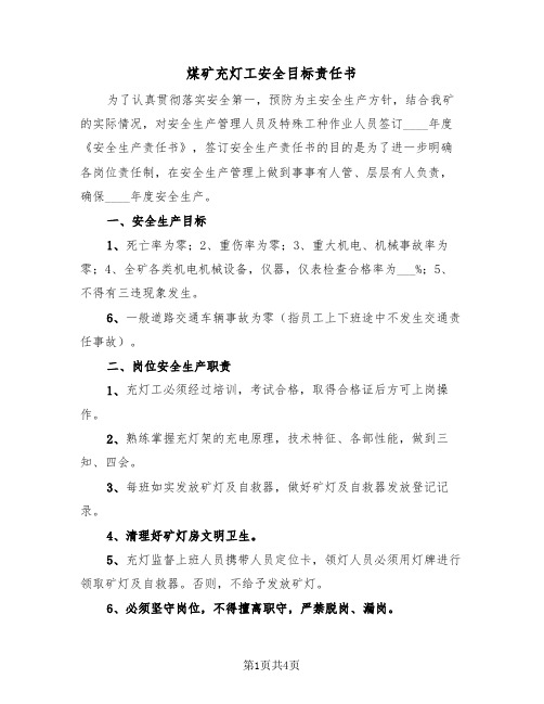 煤矿充灯工安全目标责任书(二篇)