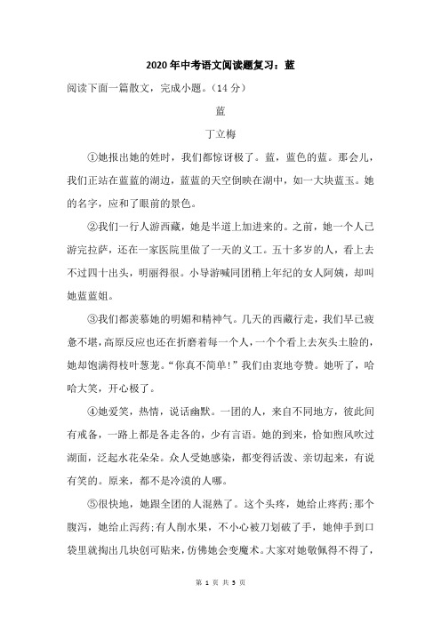2020年中考语文阅读题复习:蓝