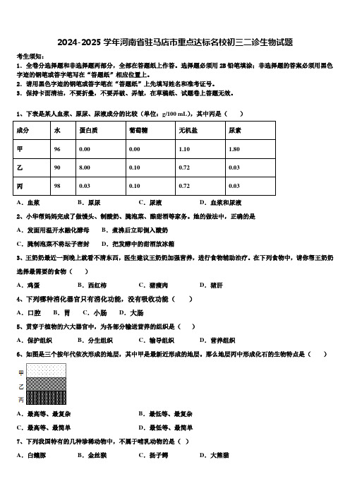 2024-2025学年河南省驻马店市重点达标名校初三二诊生物试题含解析