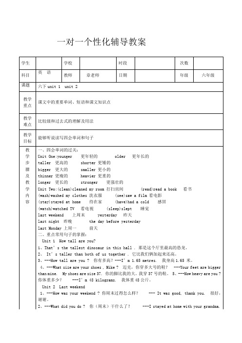 六年级英语一对一辅导教案定稿