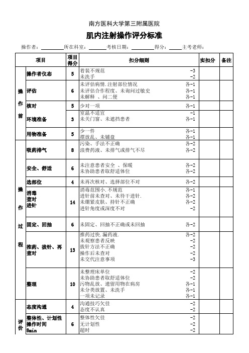 肌肉注射评分标准