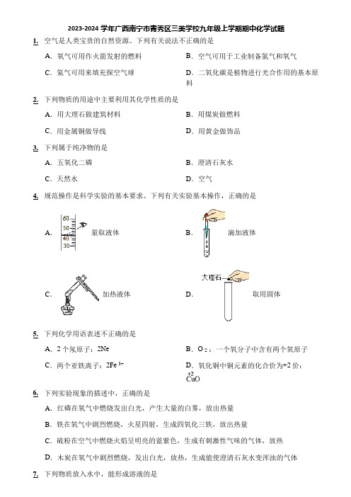 2023-2024学年广西南宁市青秀区三美学校九年级上学期期中化学试题