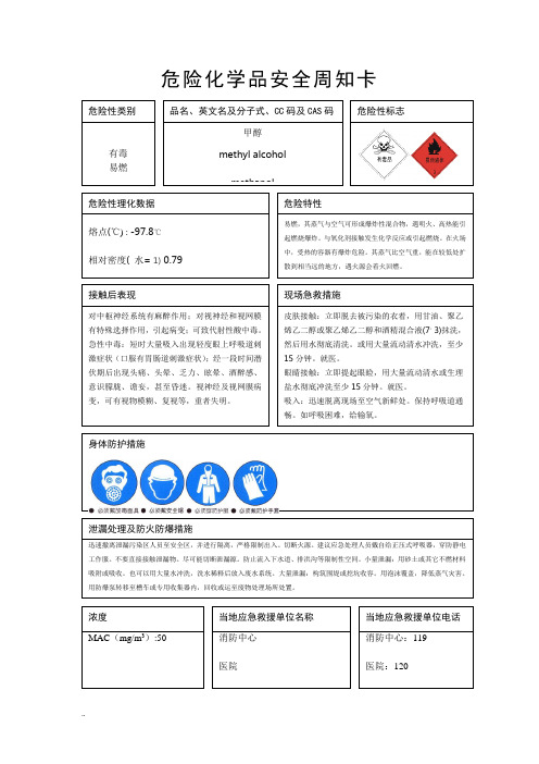 危险化学品安全周知卡(常规的31种)--MSDS