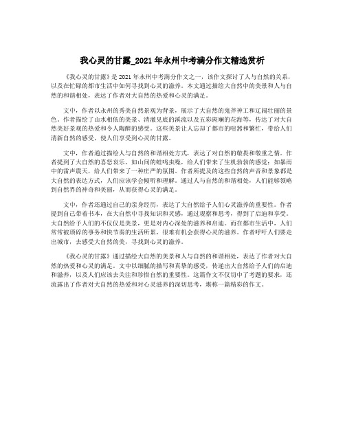 我心灵的甘露_2021年永州中考满分作文精选赏析