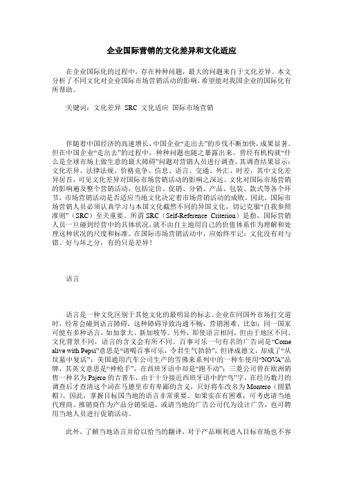 企业国际营销的文化差异和文化适应