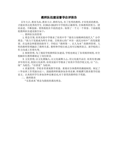 教师队伍建设督导自评报告