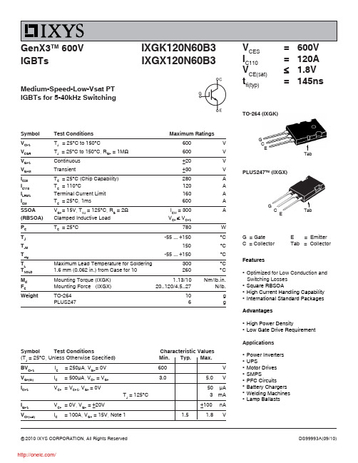 IXGX120N60B3;中文规格书,Datasheet资料