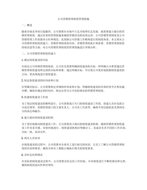 公司营销管理制度管理措施