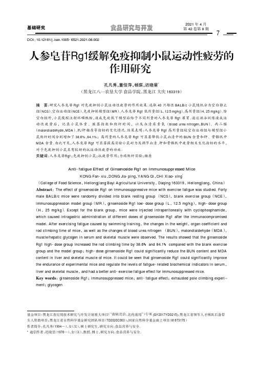 人参皂苷Rg1缓解免疫抑制小鼠运动性疲劳的作用研究