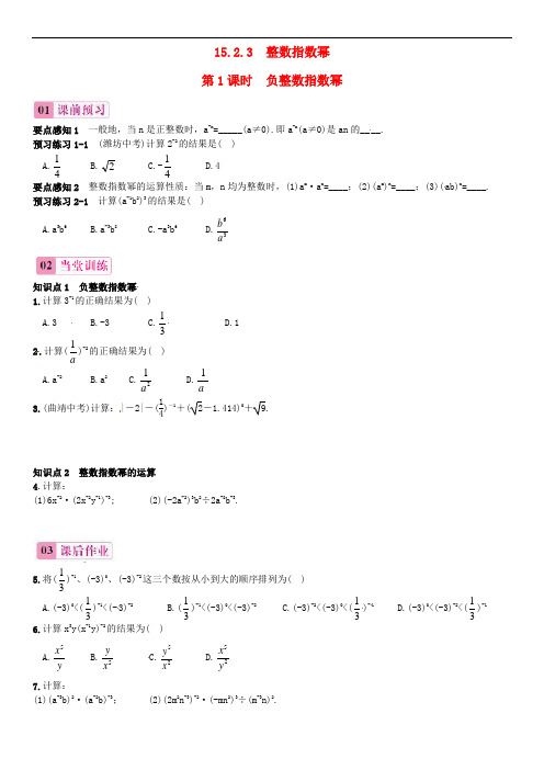 八年级数学上册 15.2.3 整数指数幂(第1课时)负整数指数幂练习 (新版)新人教版