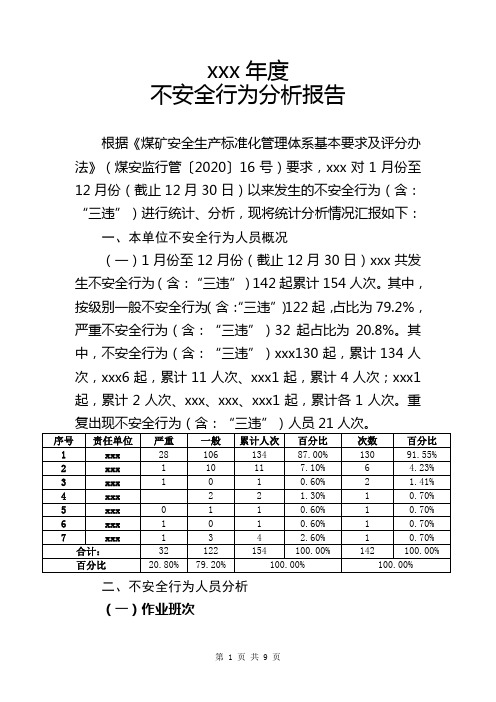 年度不安全行为(含：“三违”)分析报告