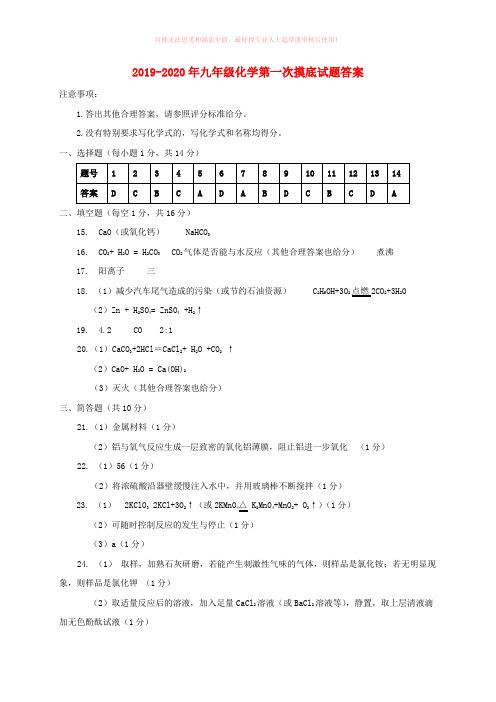 2019-2020年九年级化学第一次摸底试题答案