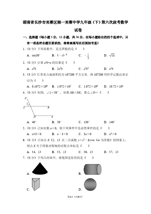 湖南省长沙市芙蓉区湘一芙蓉中学九年级(下)第六次段考数学试卷