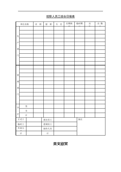 现职人员工综合日报表