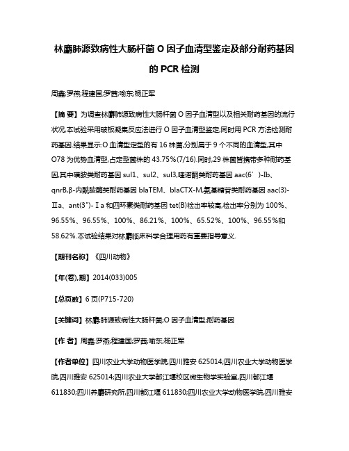 林麝肺源致病性大肠杆菌O因子血清型鉴定及部分耐药基因的PCR检测