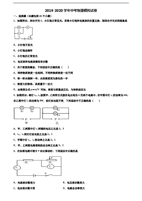 2020四川省乐山市中考物理学业质量监测试题