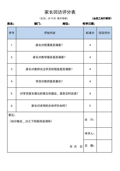 家长回访评分表(标准版)