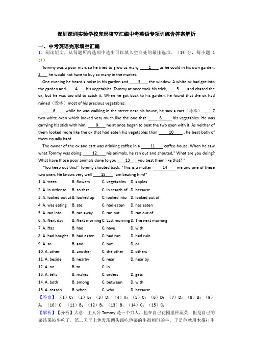 深圳深圳实验学校完形填空汇编中考英语专项训练含答案解析