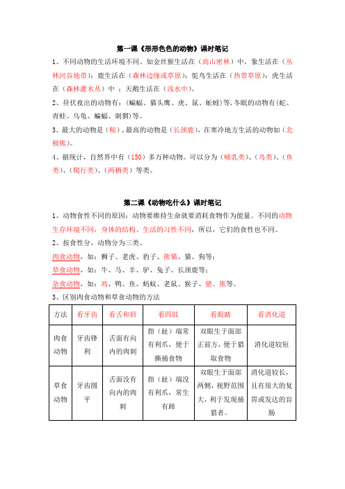 五下科学课时笔记汇总(2)