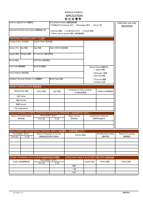 应聘职位申请表MPLOYMENT APPLICATION FORM