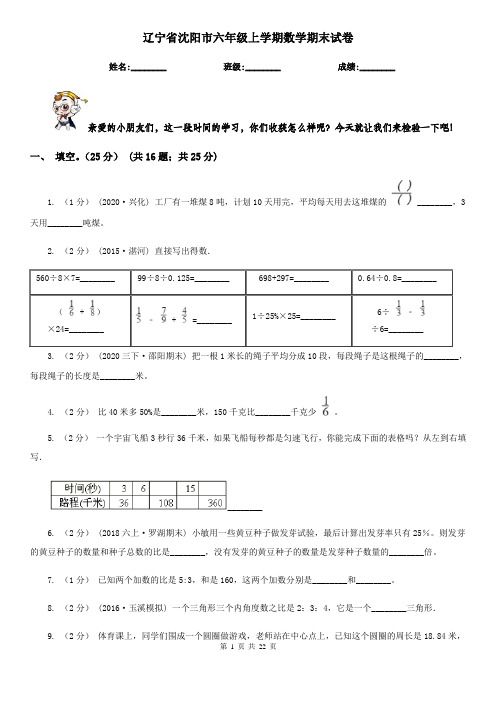 辽宁省沈阳市六年级 上学期数学期末试卷