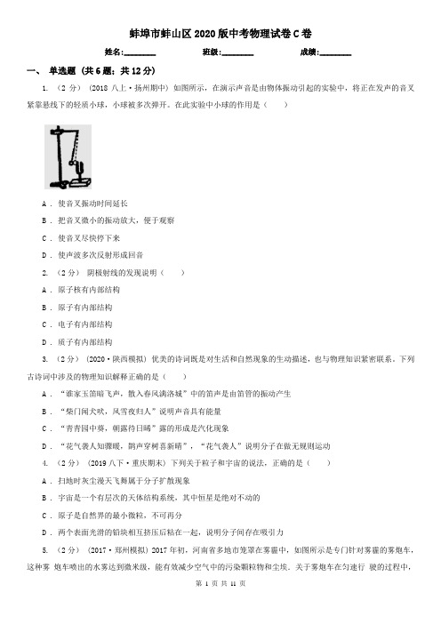 蚌埠市蚌山区2020版中考物理试卷C卷